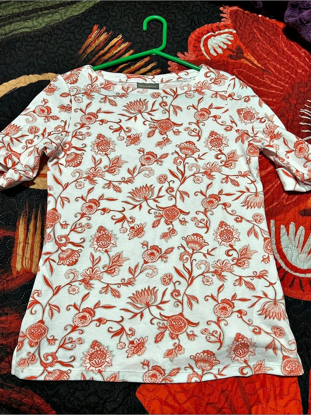 Style&Co. Elbow Tee. Floral Short Sleeve Tee White Small NWT